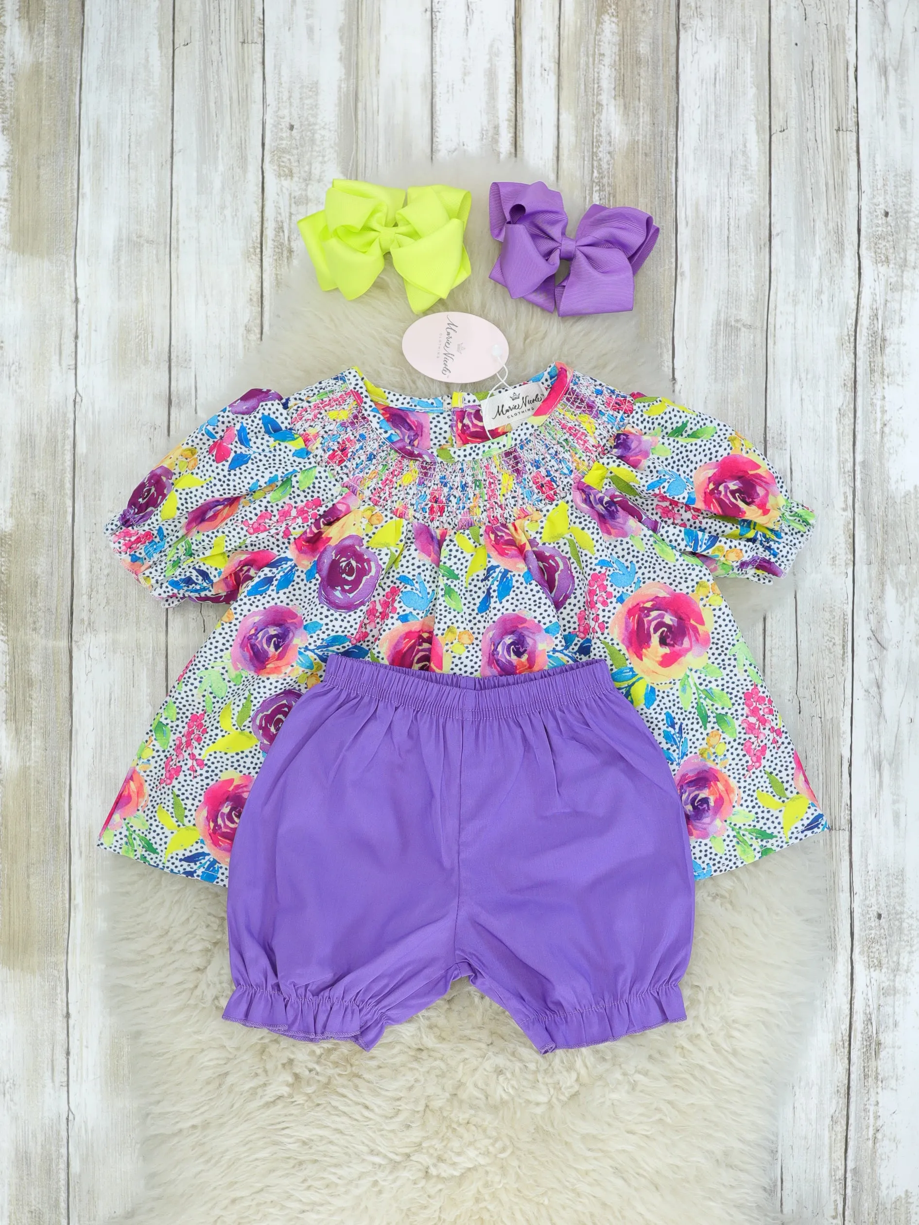 Smocked Bright Rose Top & Purple Bottoms Outfit