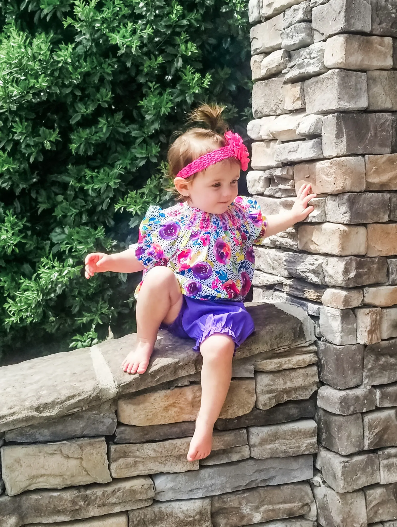 Smocked Bright Rose Top & Purple Bottoms Outfit