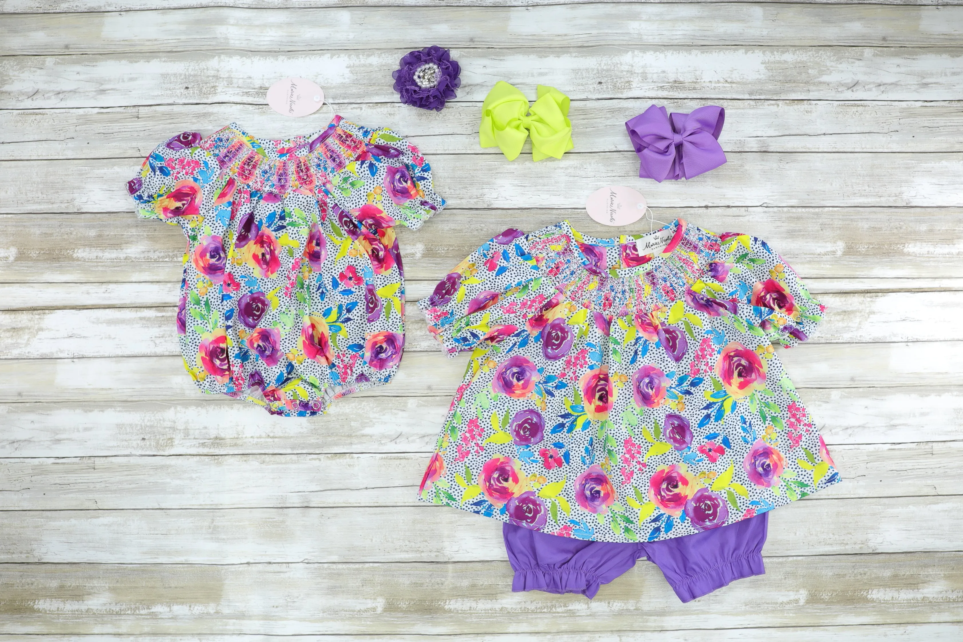 Smocked Bright Rose Top & Purple Bottoms Outfit