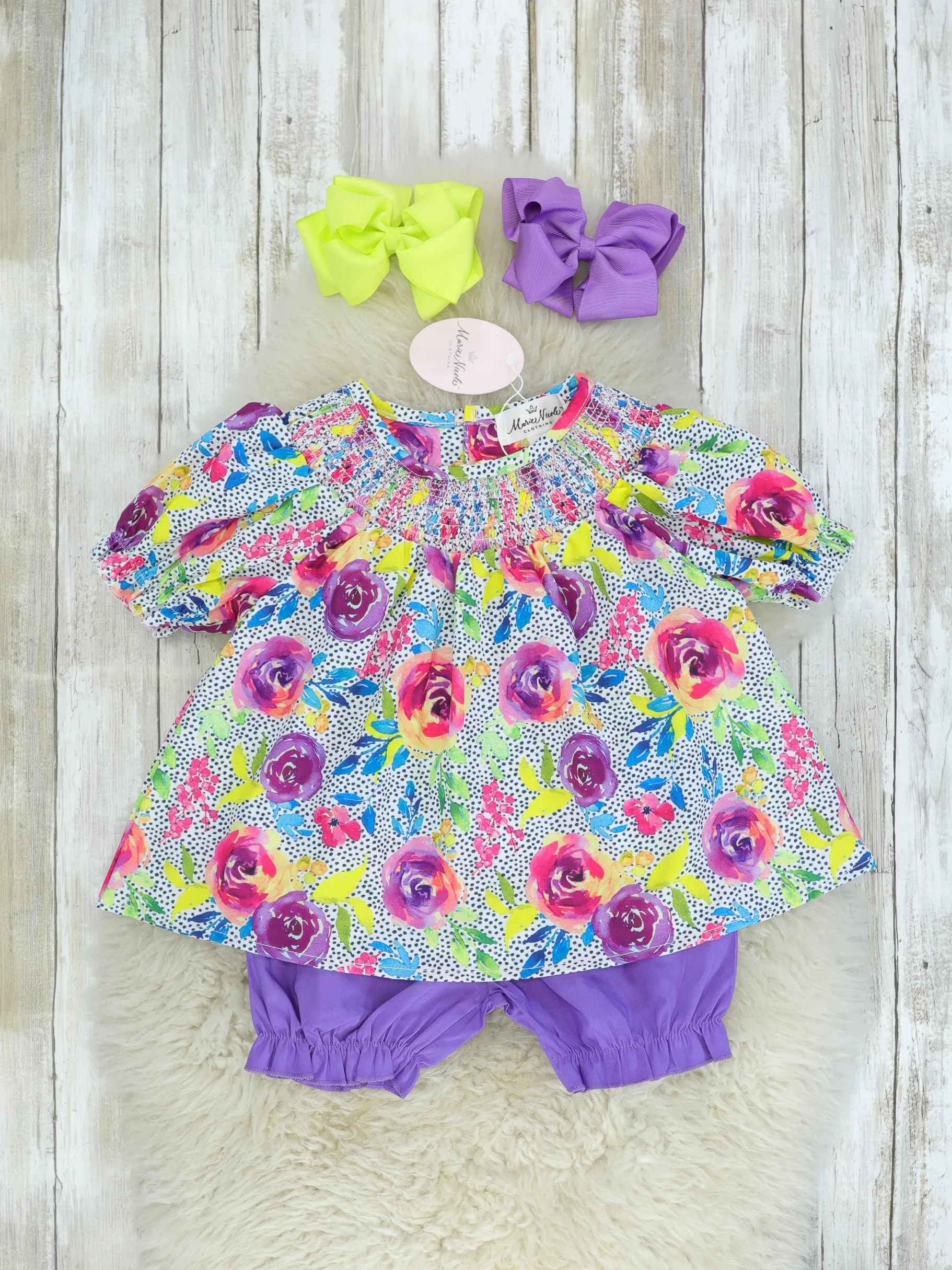 Smocked Bright Rose Top & Purple Bottoms Outfit