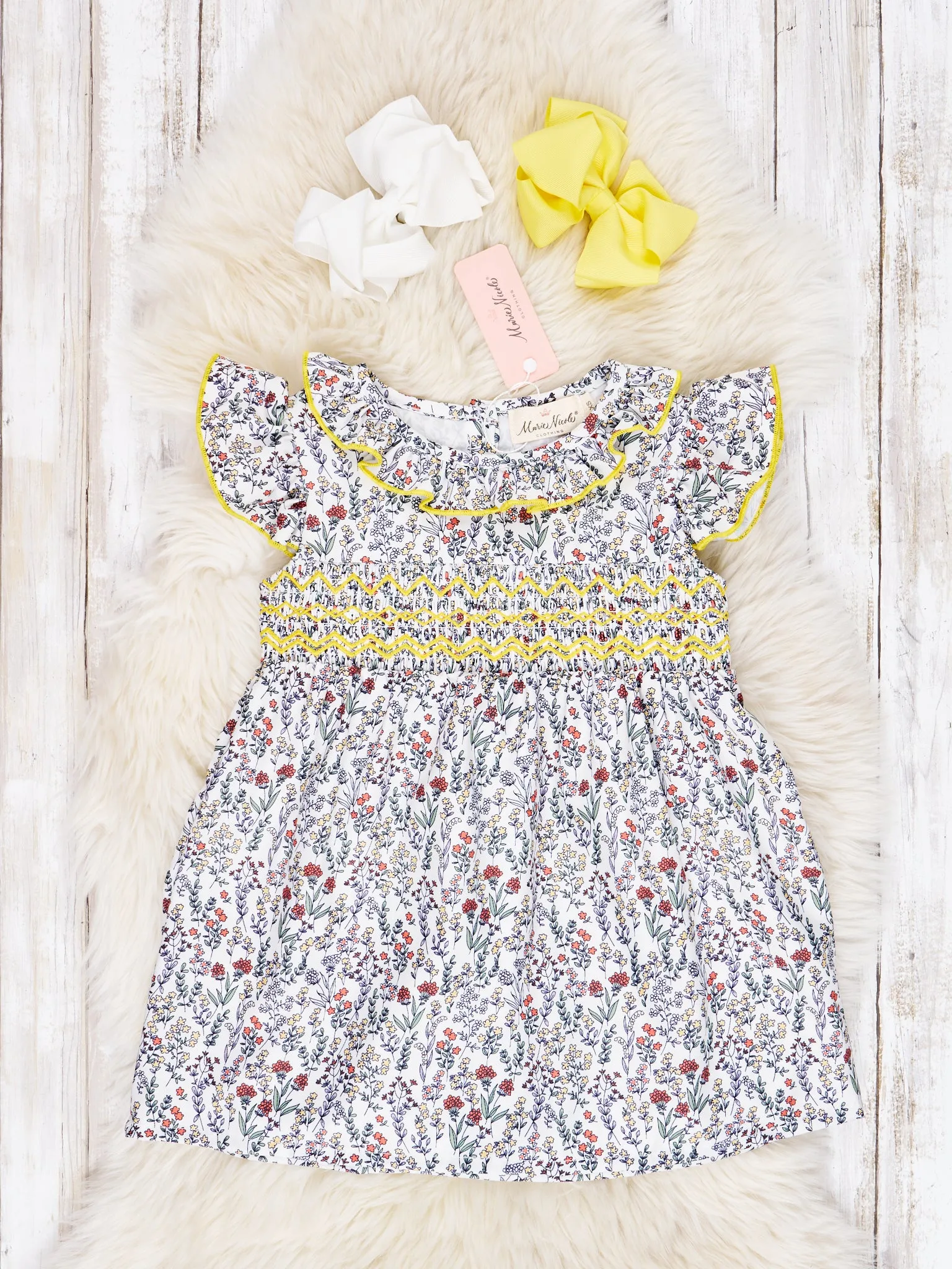 Smocked Ditsy Floral Ruffle Dress