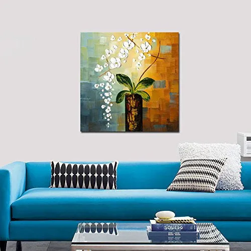 WIECO ART - BEAUTY OF LIFE 100% HAND-PAINTED MODERN CANVAS WALL ART FLORAL OIL PAINTINGS ON CANVAS 32 BY 32 INCH